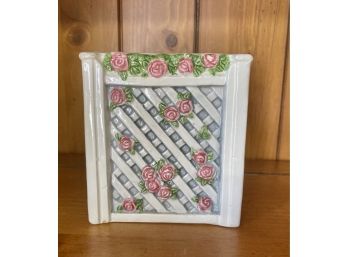 Vintage Square Flower Pot Container With Pretty Little Roses