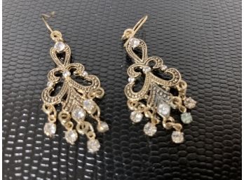 Pair Of Nice Earrings Golden With Crystals Or Rhinestones