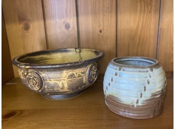 2 Hand Made Clay Bowls  Frankoma 803 And 5