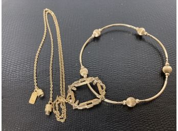 '1928' Gold Chain With Square Pendent Along With A Bracelet