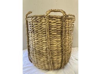 Amazing Vintage Very Large 4 Handled Woven Basket Made Of Sea Rush Or Rattan(?) Over 25 Inches High