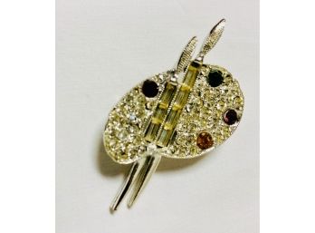 Paint Pallet Brooch With Rhinestone