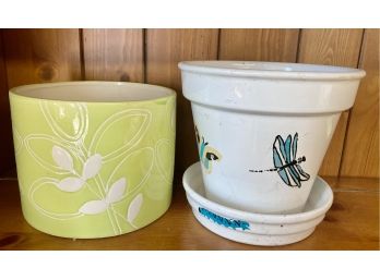 Dansk Dragon Fly And Flower Pot With Saucer And Green Pot With Flowers By Kerri