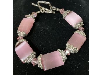 Silver And Rose Quartz(?) Bracelet