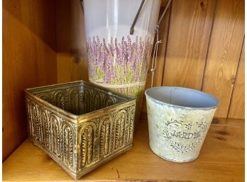 Lot Of 3 Metal Containers For Flowers