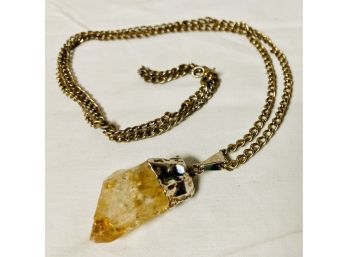 Beautiful Rough Citrine Quartz Pendant With Long Chain