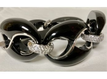 Cool Chunky Black Lucite Bracelet With Bling