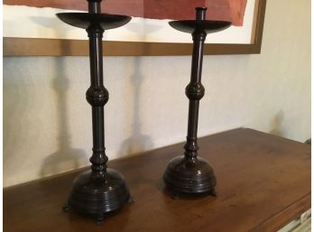 Maitland-Smith Bronze Candlesticks Handmade Pair Made In Thailand