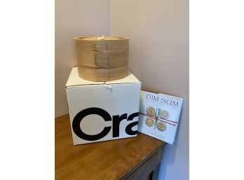 Crate & Barrel DIM SUM Cookbook & Bamboo Steamer 3 Piece Set