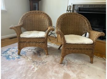 Light Brown Wicker Chairs Pair