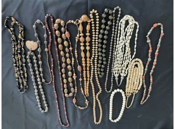 Lot Of 14 Bead Necklaces All Shapes & Sizes