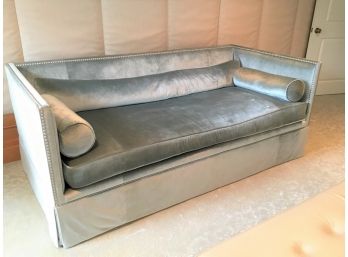 Contemporary Custom Made Velvet Cube Lounge  Couch Single Cushion,  Nail Head Trim & Bolsters (PAID $ 5,800)