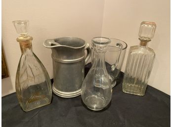 Entertaining Lot Decanters, Pewter Pitcher & More