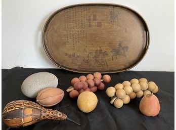 Lot Wood Tray &  Wood Fruit