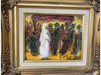 Signed Jewish Wedding Oil On Canvas Framed