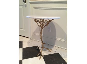 A Marble Top Side Table, Branch-shaped Base Of Wrought Iron Gold Color Gilt.