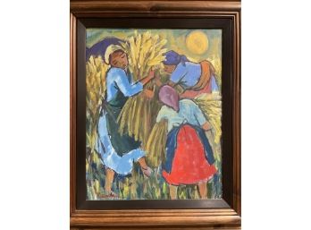 Niemann  90' Signed Women Harvesting Oil On Board