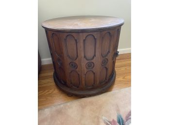 Wood Round Side Table With Door