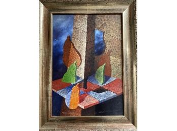 Thys Cilliers Signed Abstract  Oil On Board Compositions With Pear