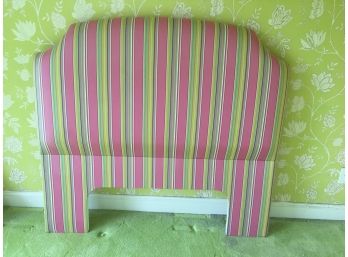 CUSTOM Arched Top Full Size Head Board Pink & Green Striped Fabric