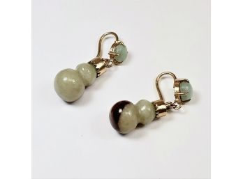 14k  Hanging Gold And Jade Earrings