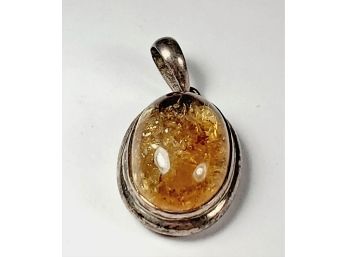 Sterling Silver Yellow Amber Pendant