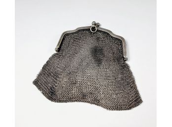 OLD ANTIQUE 800 SILVER CHAIN-LINK MESH COIN PURSE