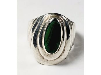 Heavy Vintage Sterling Silver Mexico Green Stone