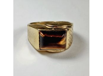 Vintage 18k Gold  Plate Tigers Eye Ring