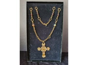 Real Collectibles By Adrienne Diamonite Gold Tone And Stone Ladies Crucifix Pendant