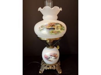 New Bradford Exchange Thomas Kinkade Garden Illuminations Hurricane Lamp With Milk Glass Shade