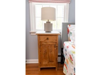 Antique Marble Topped English Pine Side Table W Dovetail Joints And Brass Drawer Pulls