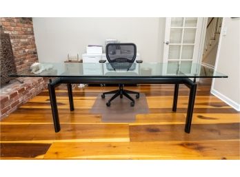 Mid 20th Century Table/desk - Cast Iron Black Base With Heavy Glass Top ( Purchased For  $4,600 )