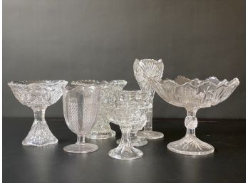 A Grouping Of Vintage Footed Pressed & Cut Glass