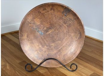 A Beautiful Hammered Copper Plate With Wrought Iron Stand, Turkey