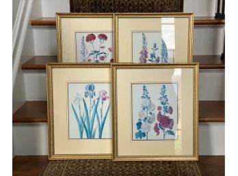 A Four-Part Series Of Floral Prints, Gilt Frames