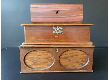 Three Vintage Wooden Storage Boxes