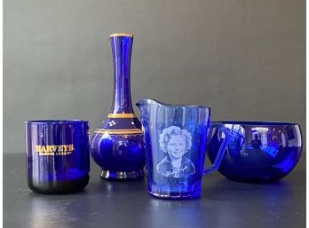 Vintage Cobalt Glass Collection Featuring Stunning MCM Hortensja Bowl