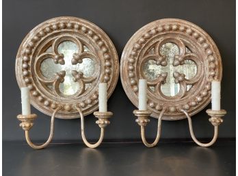 A Pair Of Antiqued Medallion Wall Sconces