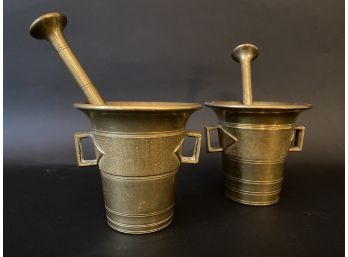 Antique Skultuna #4 Brass Apothecary Mortar & Pestle, Pair