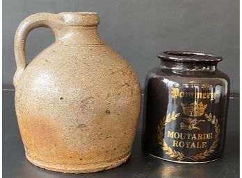 A Rustic Vintage Jug & Contemporary Pommery Mustard Crock