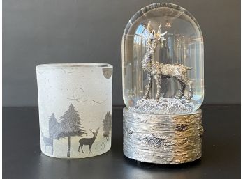 Silvery Winter Candle & Musical Snow Globe