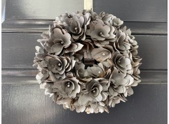 Striking Pewter Gray Wood Floral Wreath