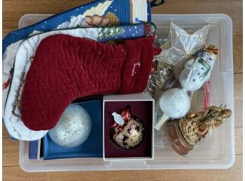 Christmas Box Lot: Stockings, Ornaments, Tree Toppers, Tabletop & More