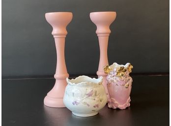 Pretty In Pink: Contemporary Candlesticks & Vintage China