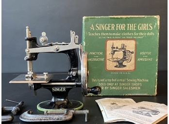 Antique Miniature Sewing Maching: 'A Singer For The Girls'