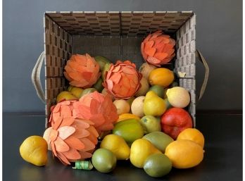 A Woven Storage Box Full Of Quality Faux Fruit & Veg