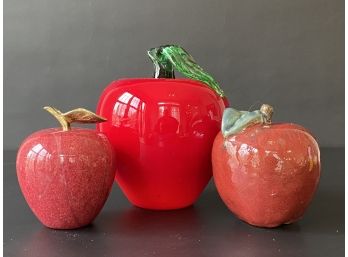 A Trio Of Red Apples In Stone, Glass & Ceramic