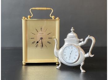 A Pair Of Vintage Desk Clocks, Brass Steiger & Pewter Lenox