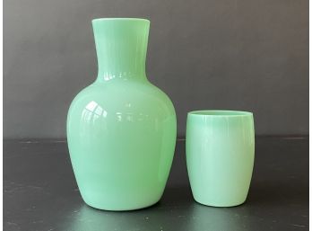 Vintage Opaque Green Milk Glass Bedside Carafe